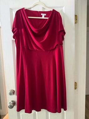 London Times Raspberry Red Cowl Neck Midi Dress